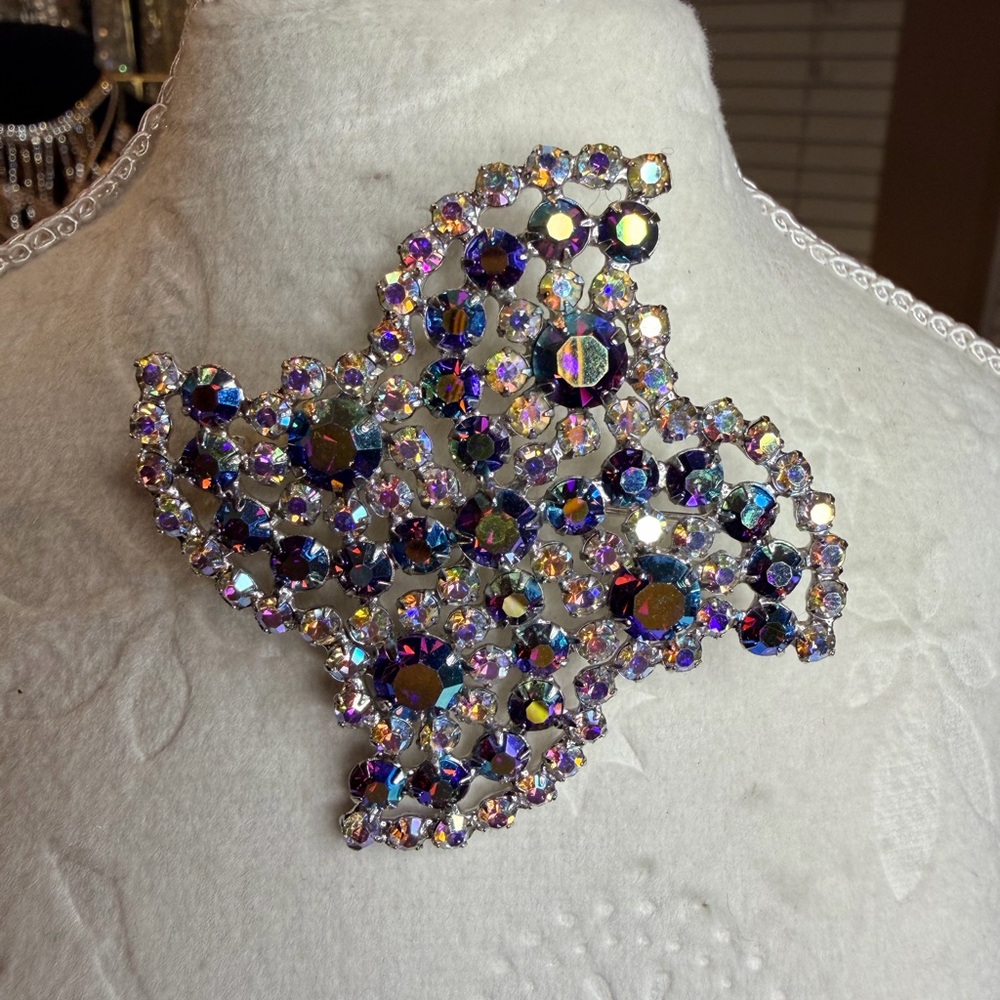 Vintage B David Crystal and Blue AB Rhinestone Brooch